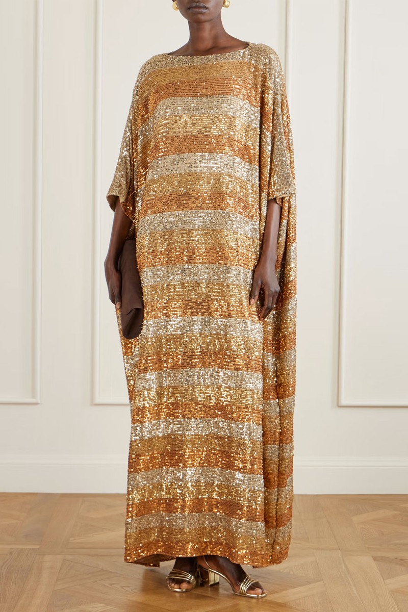 Striped Sequined Crepe Kaftan from Dima Ayad