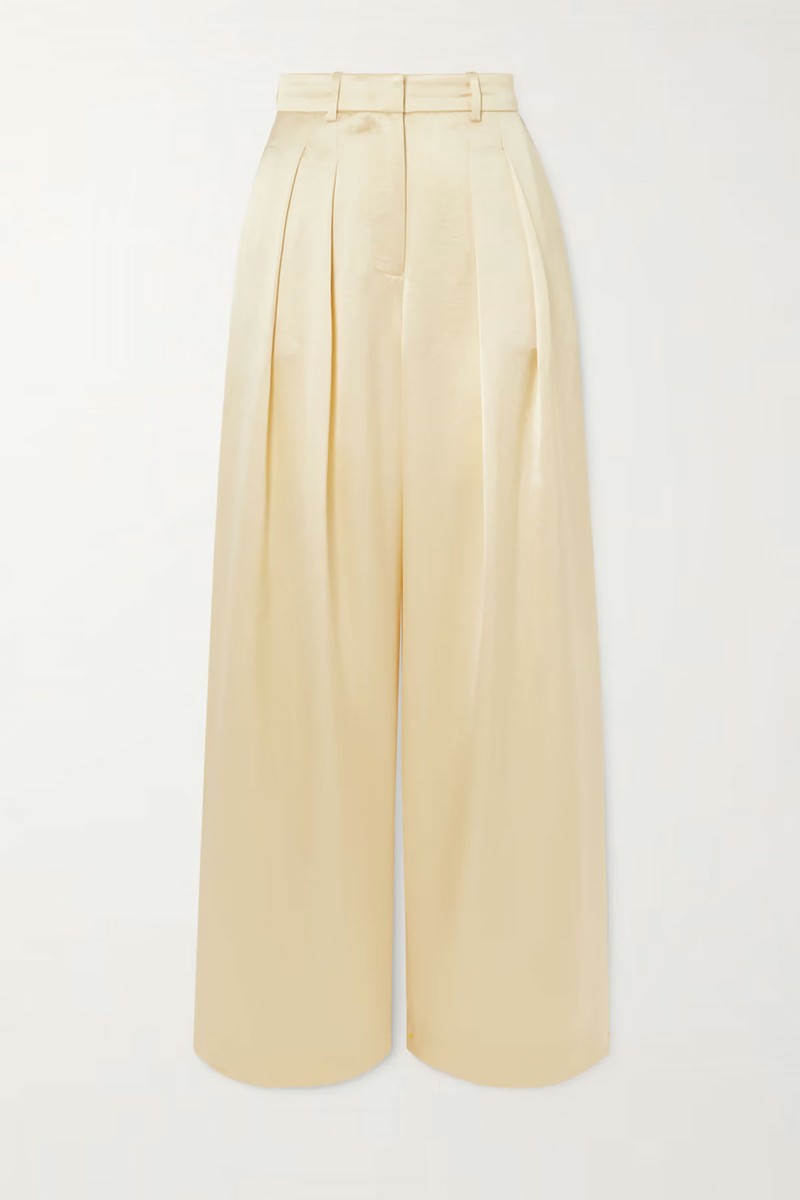 Pleated Satin-Twill Wide-Leg Pants from Abadia