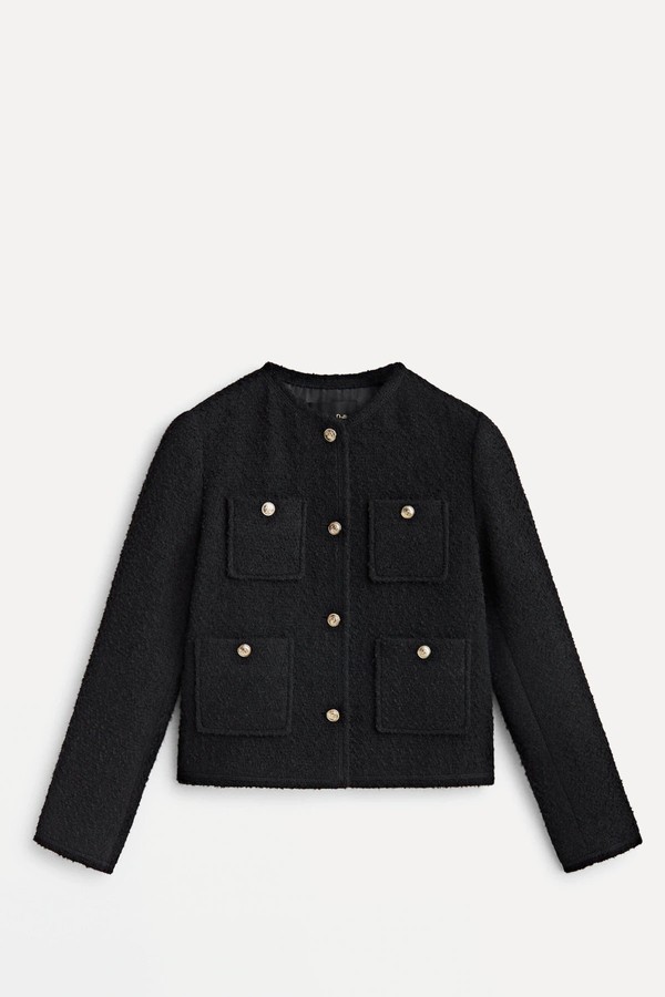 Textured Cropped Jacket With Four Pockets from Massimo Dutti