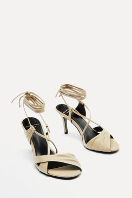 Leather High-Heel Lace-Up Sandals from Massimo Dutti