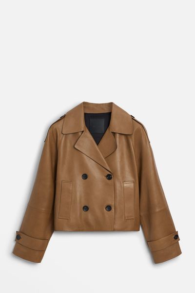 Short Nappa Leather Trench Coat