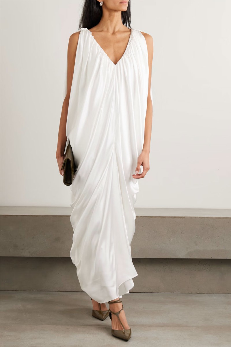 Draped Gathered Silk-Satin Gown from Abadia