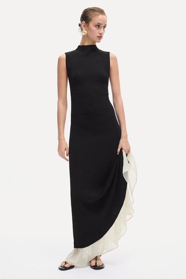 Pleated Midi Dress With Ruffles from Massimo Dutti