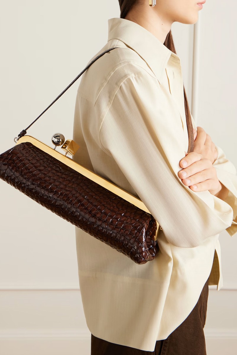 Salon Croc-Effect Patent-Leather Clutch from Jacquemus
