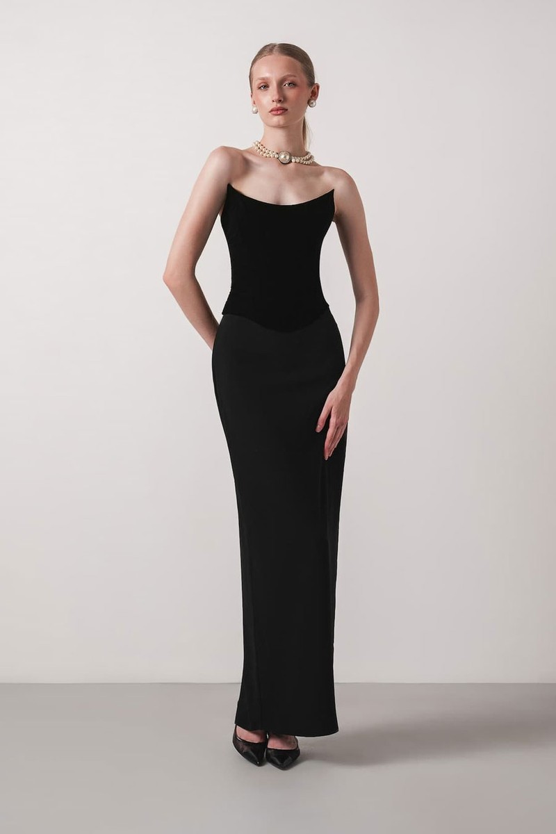 Velvet Corset & Crepe Skirt Gown from Tala Sammak