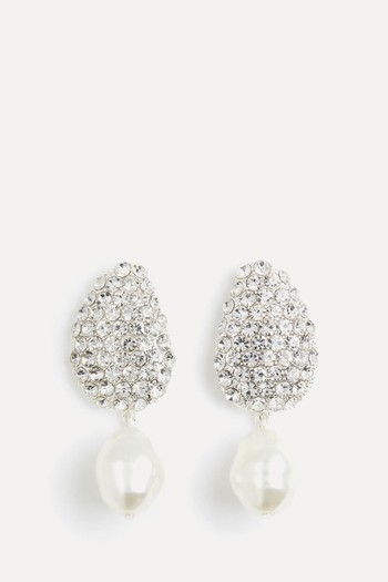 Rhinestone-Embellished Pendant Earrings