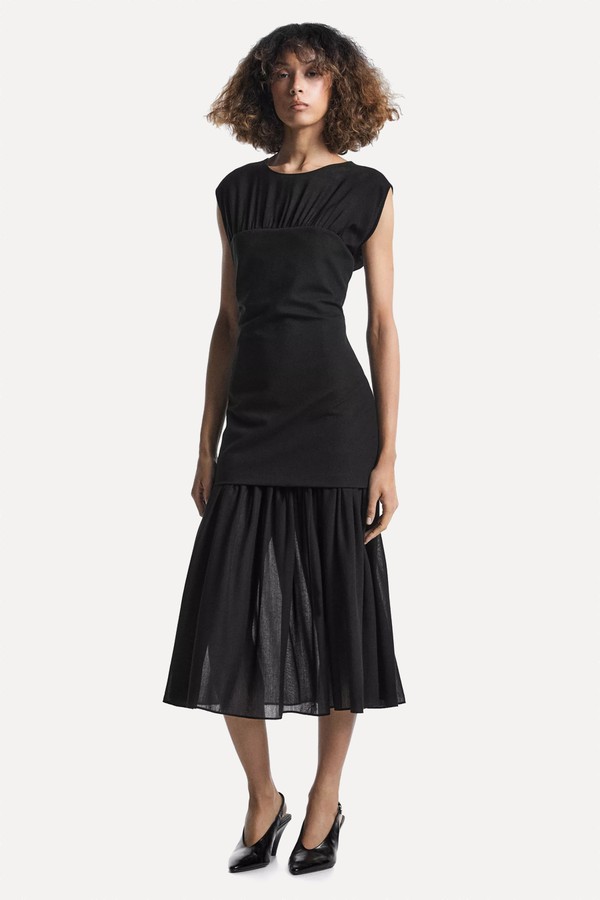 Contrast Semi-Sheer Midi Dress