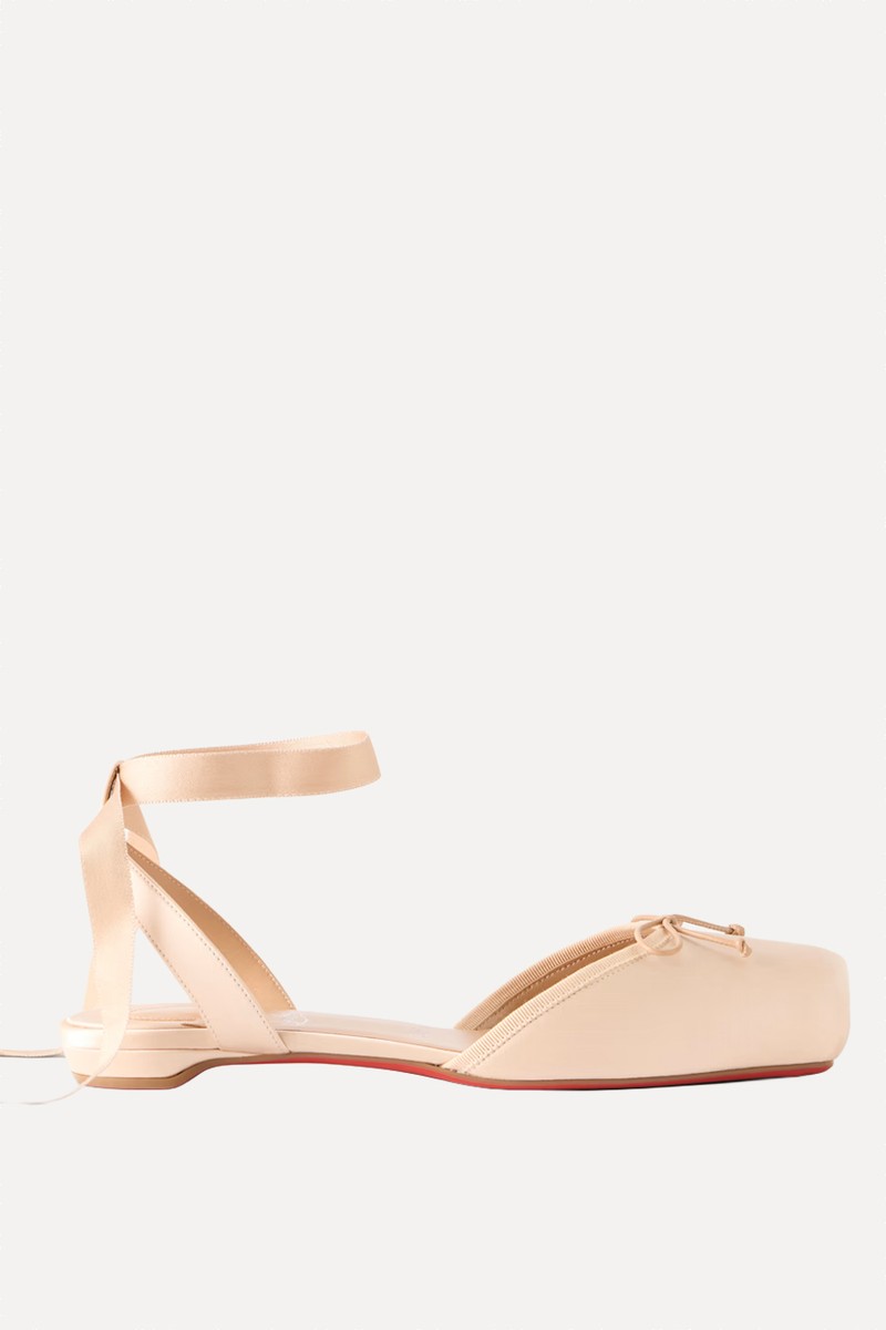 Cassia Bow-Detailed Grosgrain-Trimmed Satin Flats from CHRISTIAN LOUBOUTIN