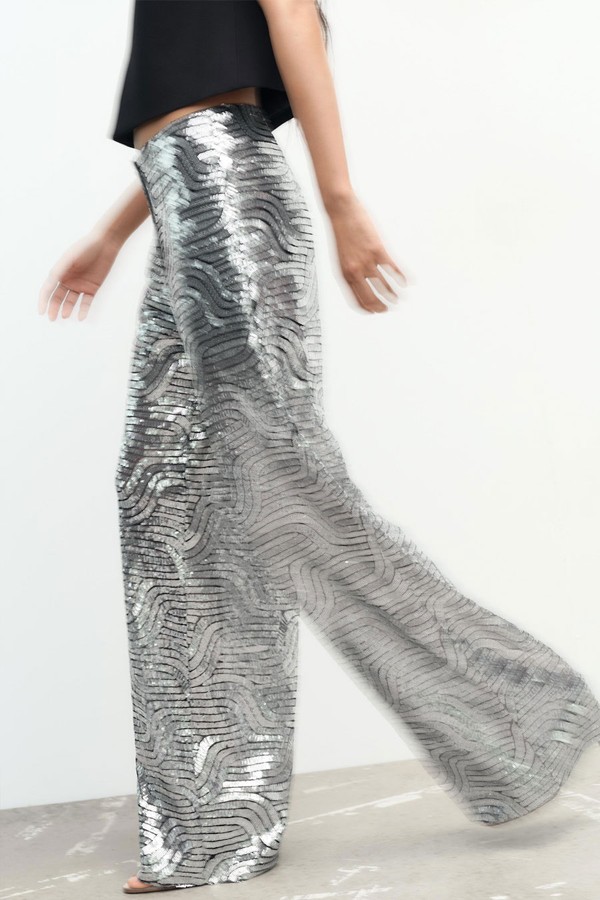 Sequinned Wide-Leg Trousers