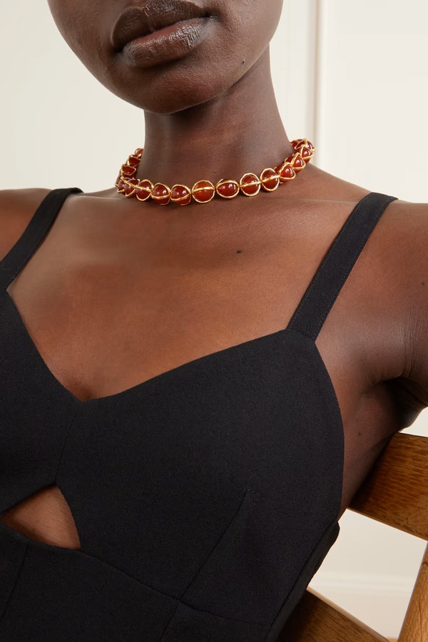 Gold-Tone Agate Beaded Necklace from JIL SANDER