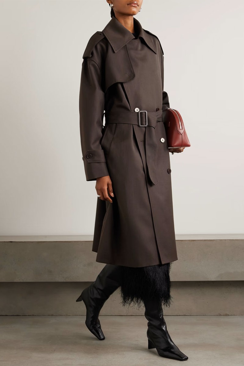 Dursey Double-Breasted Belted Woven Trench Coat from The Frankie Shop