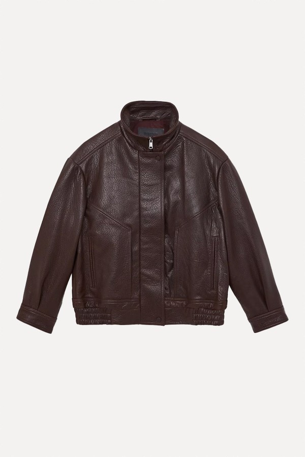 Oversize Grained-Leather Bomber Jacket from Reiss