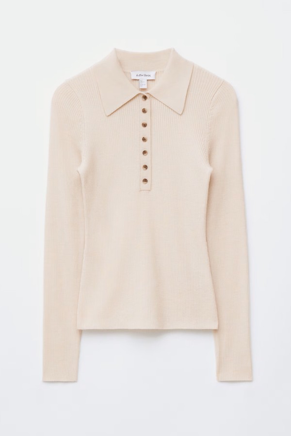 Long-Sleeve Merino Wool Polo Top