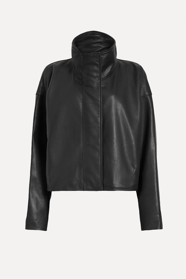 Ryder Black Funnel Neck Leather Jacket from All Saints