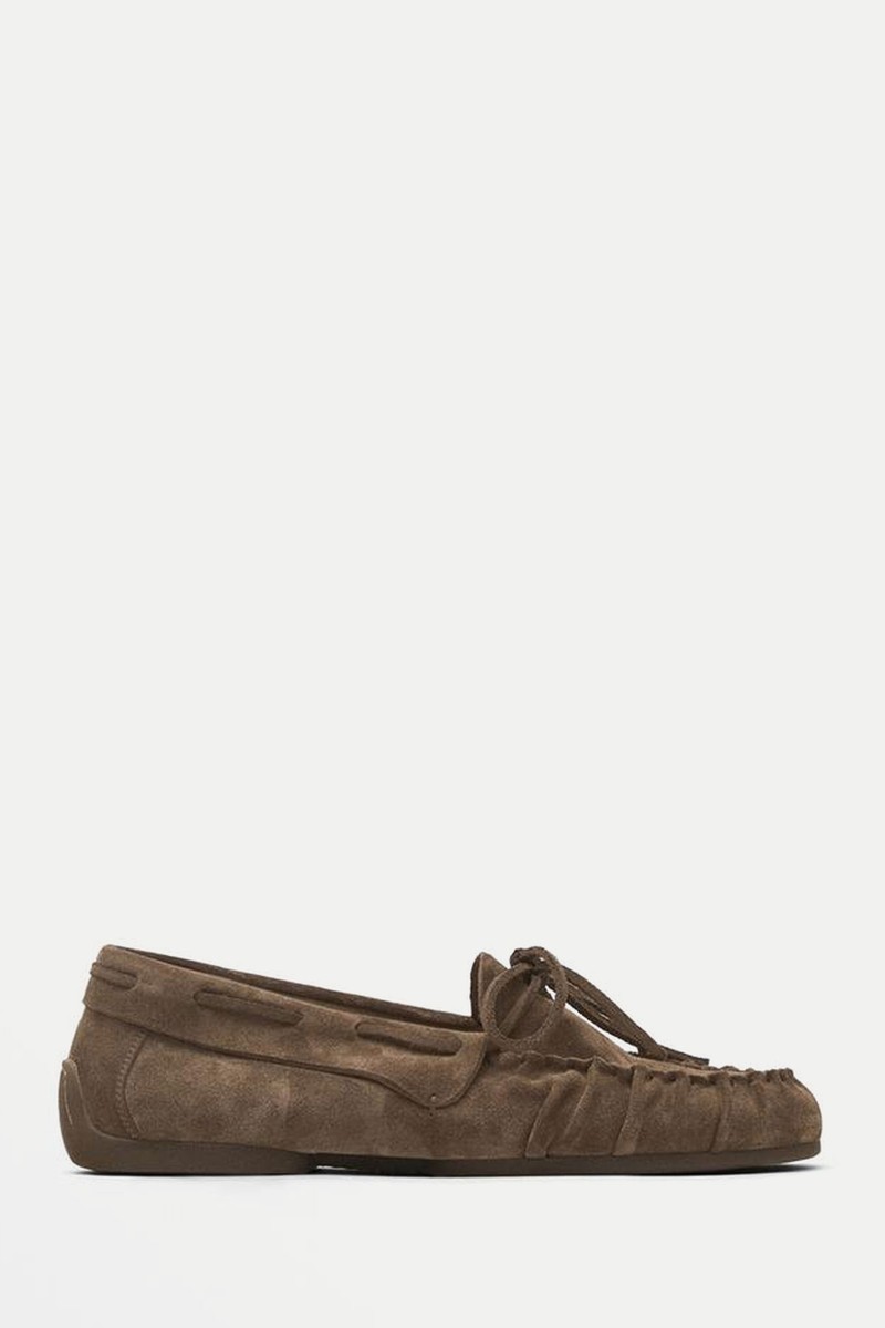 Gathered Split Suede Loafers