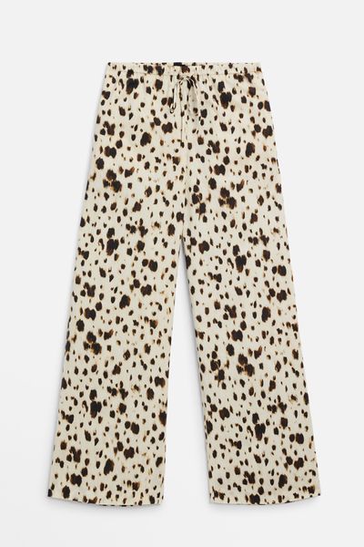 Wide-Leg Printed Trousers With Drawstring Detail from Massimo Dutti
