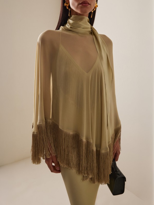 Levanto Fringed Silk-Chiffon Poncho Top