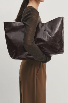 Leather Tote Bag With A Crackled Finish