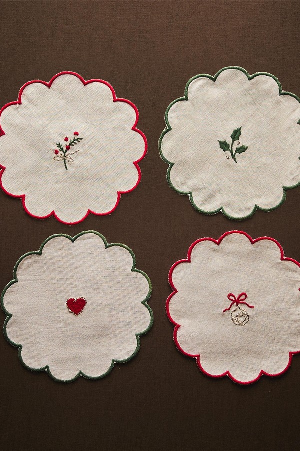 Pack Of Embroidered Christmas Coasters from Zara