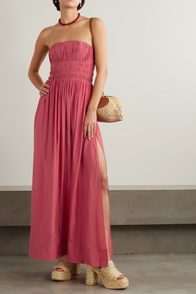 Strapless Smocked ECOVERO™ & Silk-Blend Maxi Dress, AED 1,675 | Peony