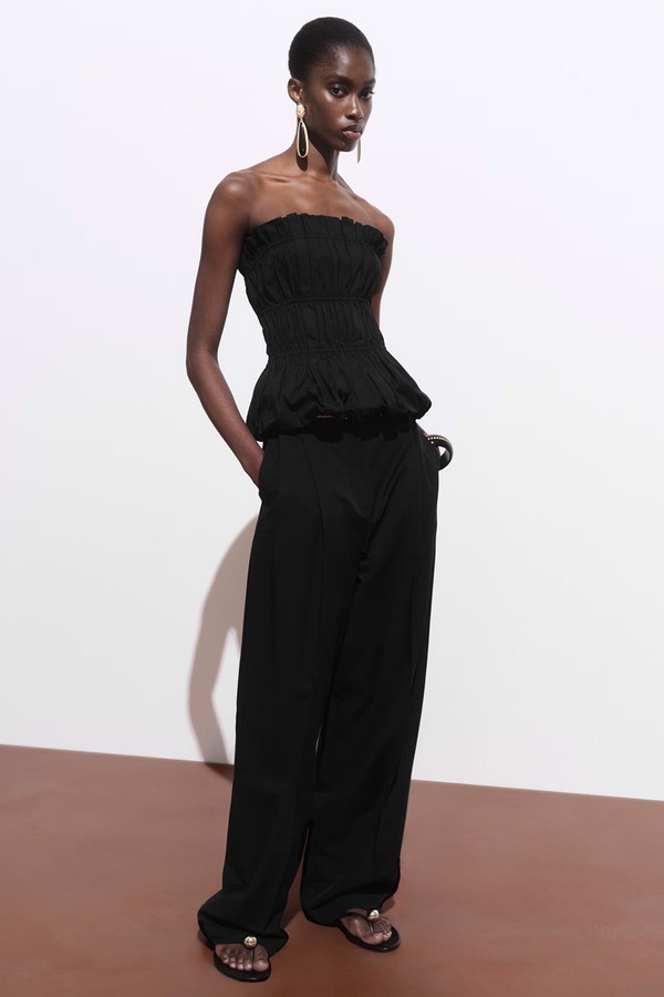 Straight-Leg Cotton Pleated Trousers