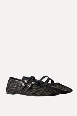 Mesh Ballet Flats With Buckles from Bershka