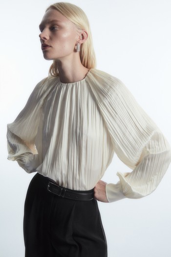 Plissé Long-Sleeved Blouse, AED 495