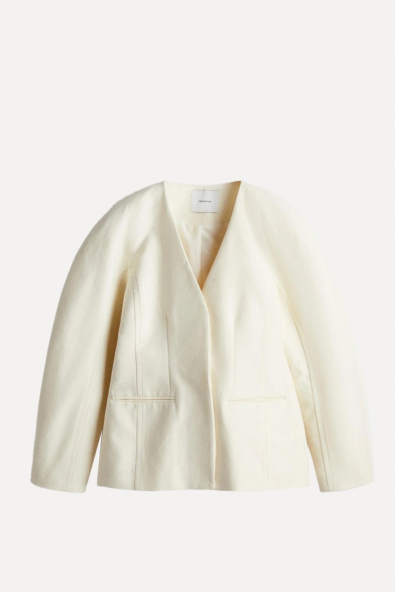 Collarless Twill Blazer