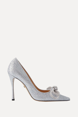 Double Bow Crystal-Embellished Glittered Leather Pumps from Mach & Mach