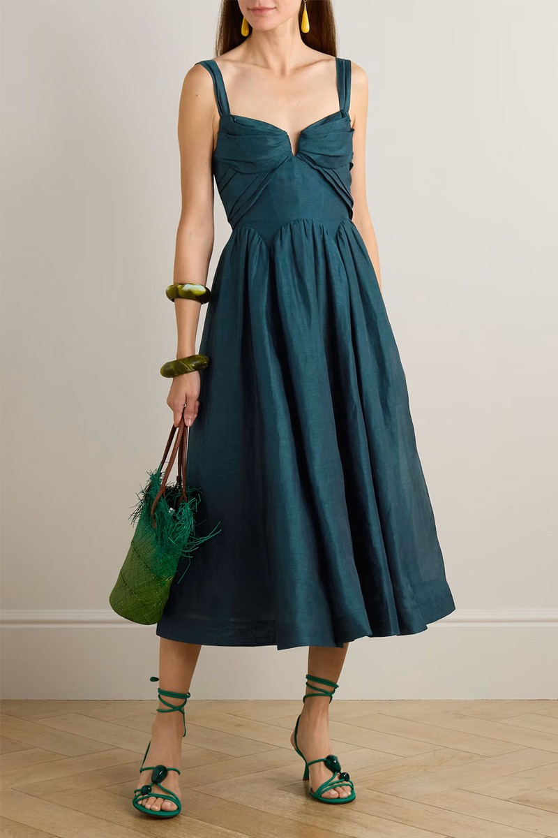 Rebellion Linen & Silk-Blend Bustier Midi Dress from Zimmermann
