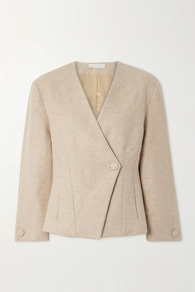 Aloise Asymmetric sStriped Wool-Blend Blazer from Destree