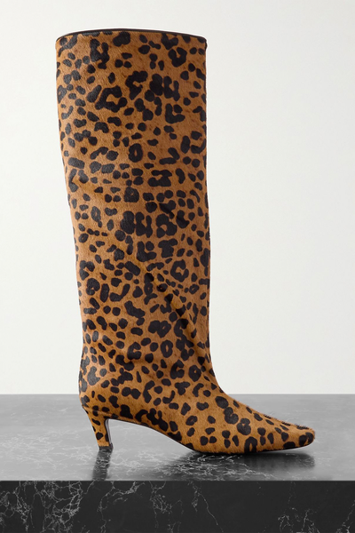 The Wide Shaft Leopard-Print Calf Hair Knee Boots from Toteme