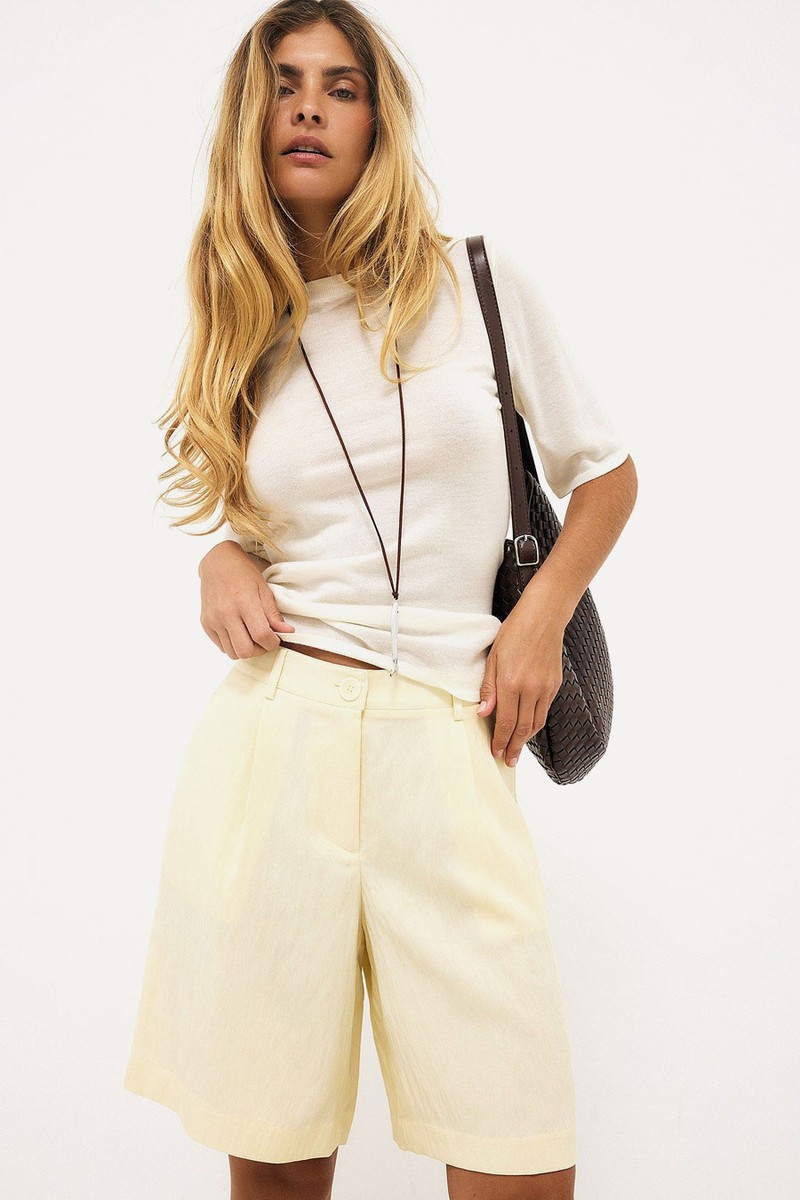 Lyocell Blend Mid Waist Shorts