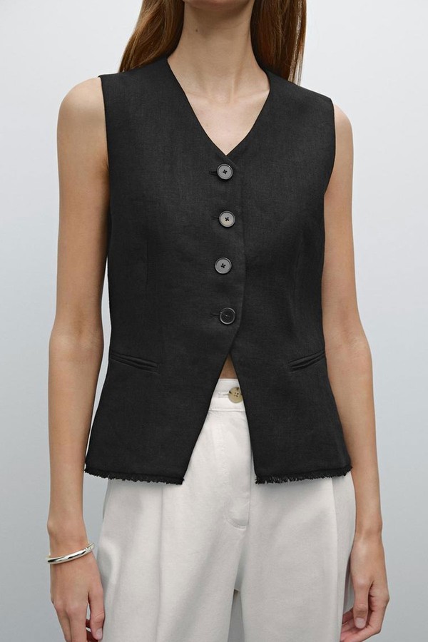 100% Linen Frayed Waistcoat