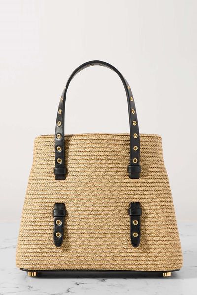 Micro Eyelet-Embellished Leather-Trimmed Raffia Tote from Alaïa