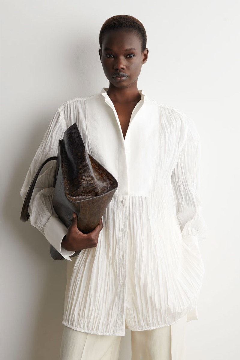 Bib-Front Crinkled-Cotton Shirt Dress