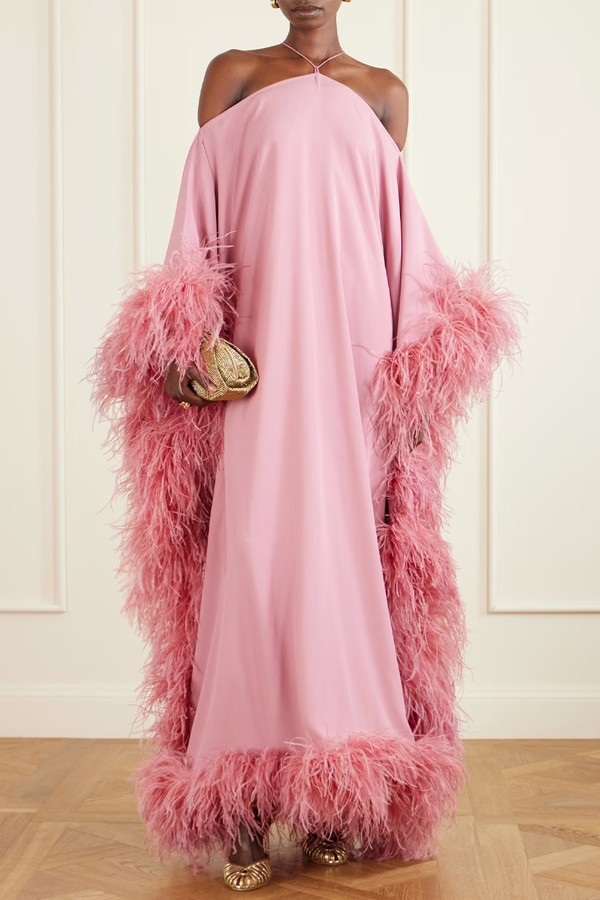  Sza Extravaganza Off-The-Shoulder Feather-Trimmed Cady Gown from TALLER MARMO