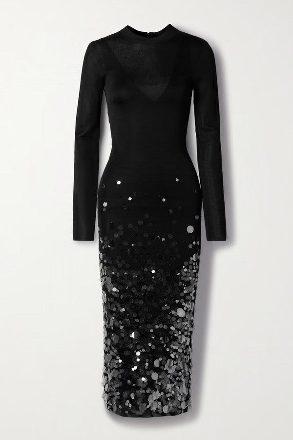 Sequin-Embellished Knitted Midi Dress from Carolina Herrera