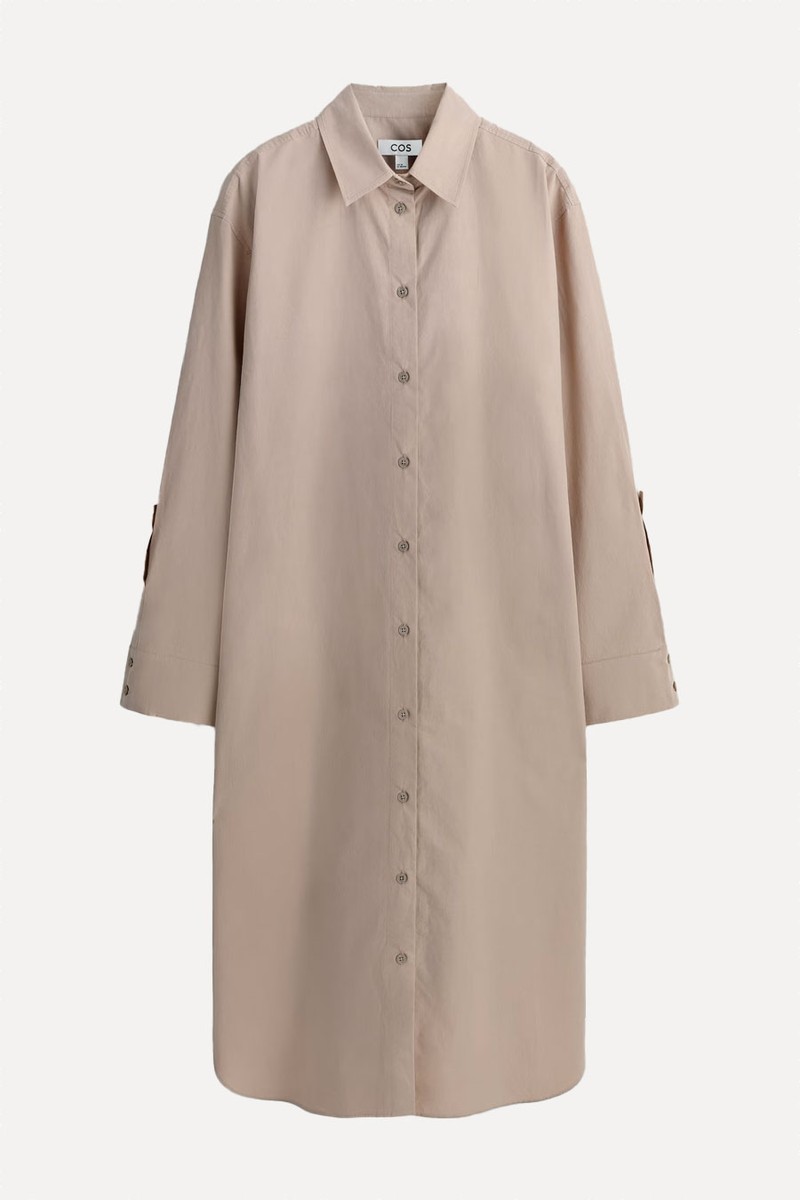 Curved-Sleeve Cotton Midi Shirt Dress