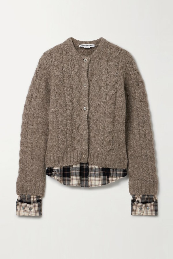Layered Cable-Knit & Checked Cotton-Flannel Cardigan from Acne Studios