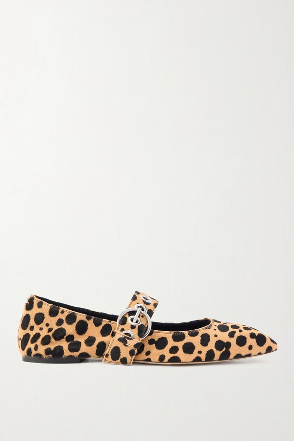 Uma Leopard-Print Pony Hair Mary Jane Ballet Flats from Aeyde