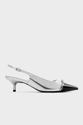Metallic Pearl Chain-Link Slingback Pumps from Charles & Keith