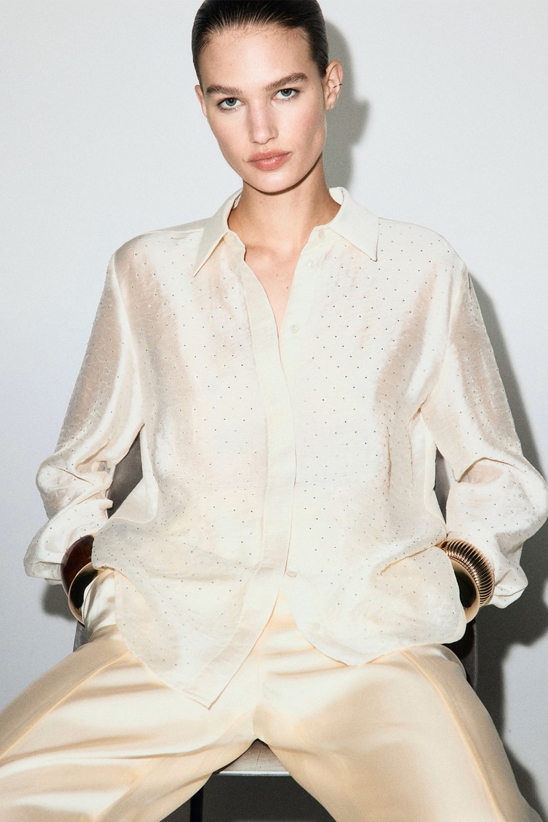 Satin Shirt With Rhinestones from Mango