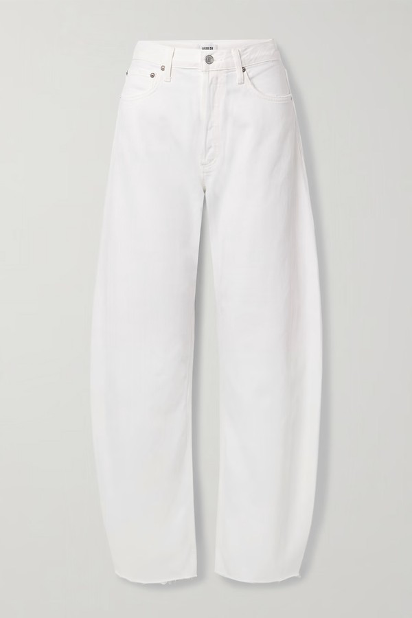 Luna Frayed High-Rise Barrel-Leg Jeans from Agolde