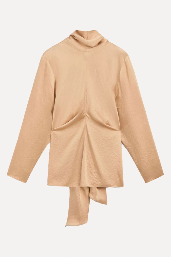 Flowing Satin Blouse With Tie Detail from Massimo Dutti