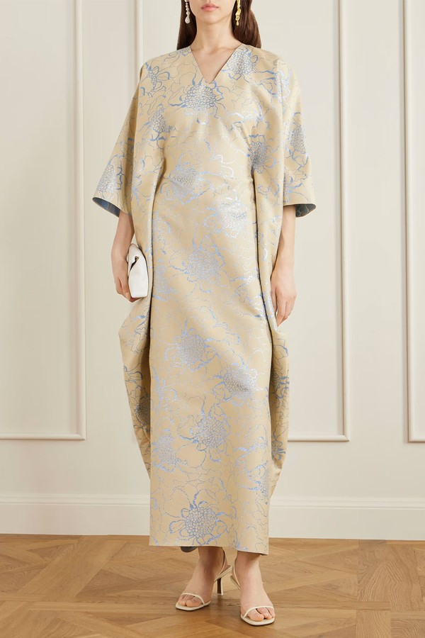 Floral-Embroidered Woven Kaftan from Dima Ayad