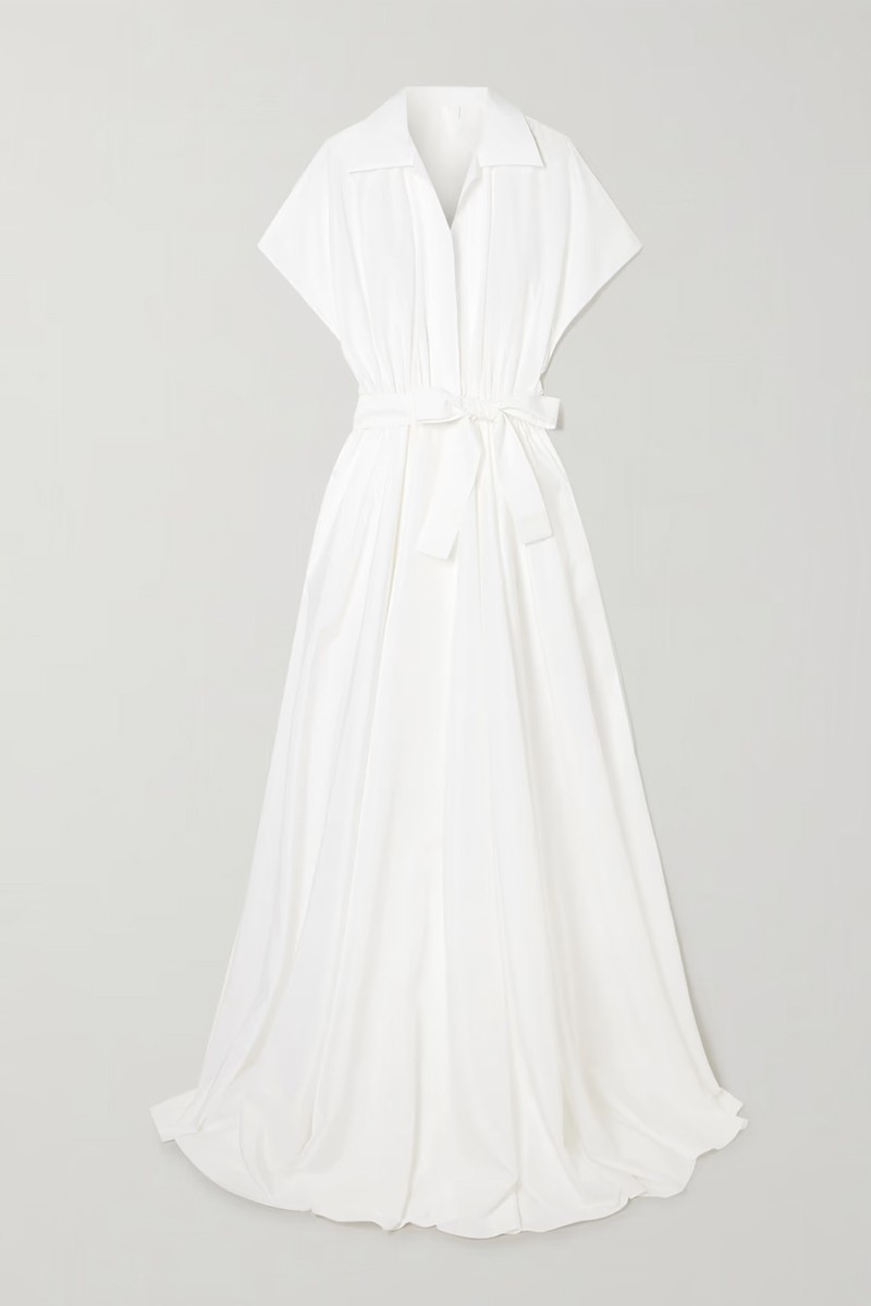 Belted Pleated Poplin Gown from NORMA KAMALI