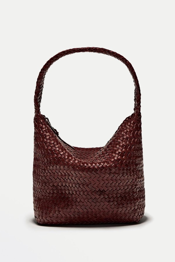 Nappa Leather Woven Bucket Bag from Massimo Dutti