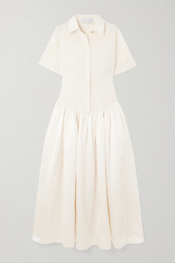 Mena Pleated Poplin & Dupioni Midi Dress from Abadia