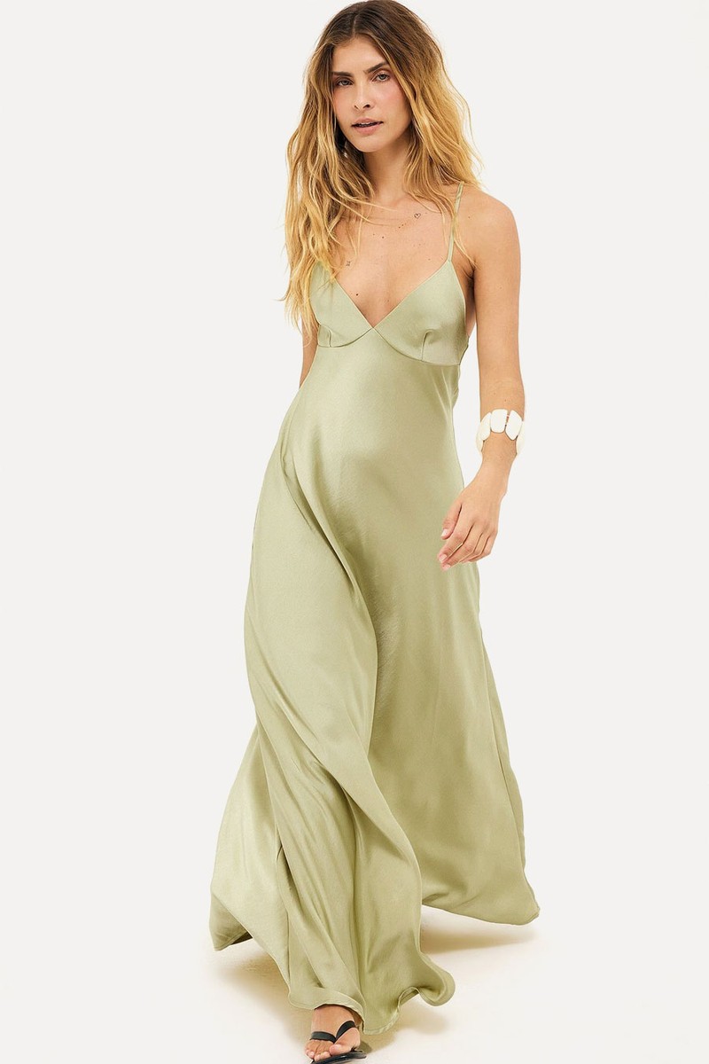 Satin Tie Back Volume Dress